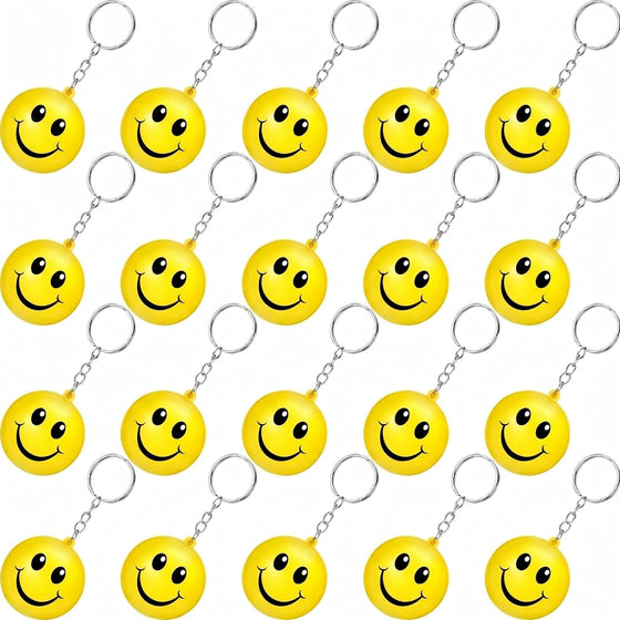Blulu 20 Pack Smile Stress Balls Keychains Mini Foam Ball Keychains Yellow Stress Relief Gifts for Party Favors, School Carnival Reward, Birthday Party Supplies, Goodie Bag Stuffers