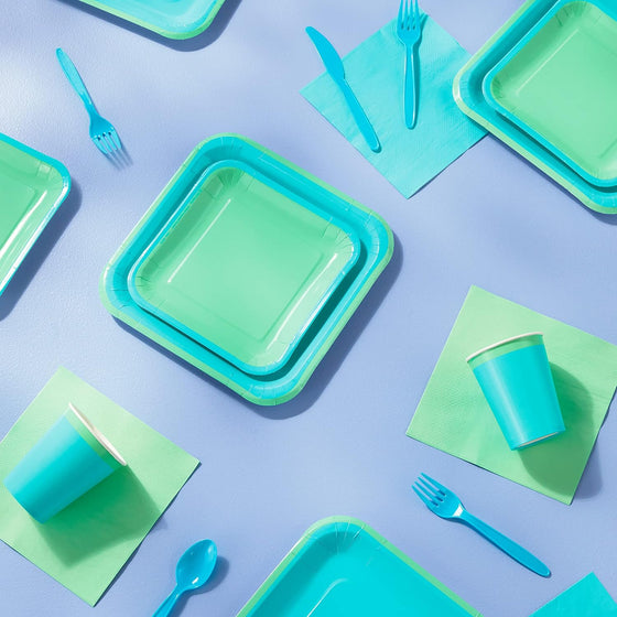 Hallmark Crayola Hallmark Color Pop Green and Blue Party Supplies (12 Dinner Plates, 12 Dessert Plates, 12 Paper Cups, 24 Napkins, 12 Sets of Plastic Cutlery) for Birthdays, Baby Showers, Father's Day - hover image