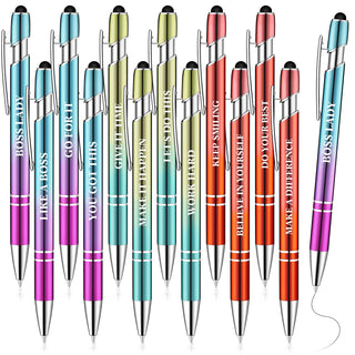 Zonon 12 Pcs Inspirational Pens Gift Set Funny Ballpoint Pen with Stylus Tip Motivational Graduation Gifts Bulk for Teacher Coworkers Nurse School Office Supplies(Morandi,Boss Lady)
