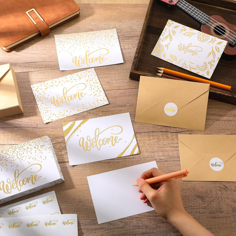 Fumete 48 Sets Welcome Cards Bulk with Kraft Envelopes and Stickers for Guest Employee Greeting Cards Assorted Paper for Birthday Business Wedding New Home Baby Shower(White)