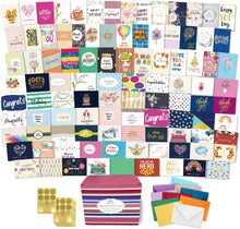 Janvale 100 All Occasion Cards Assortment Box with Color Envelopes，All Occasion Cards Set with Greeting Inside, Large 5 x 7 inch Cards with Stickers and Dividers