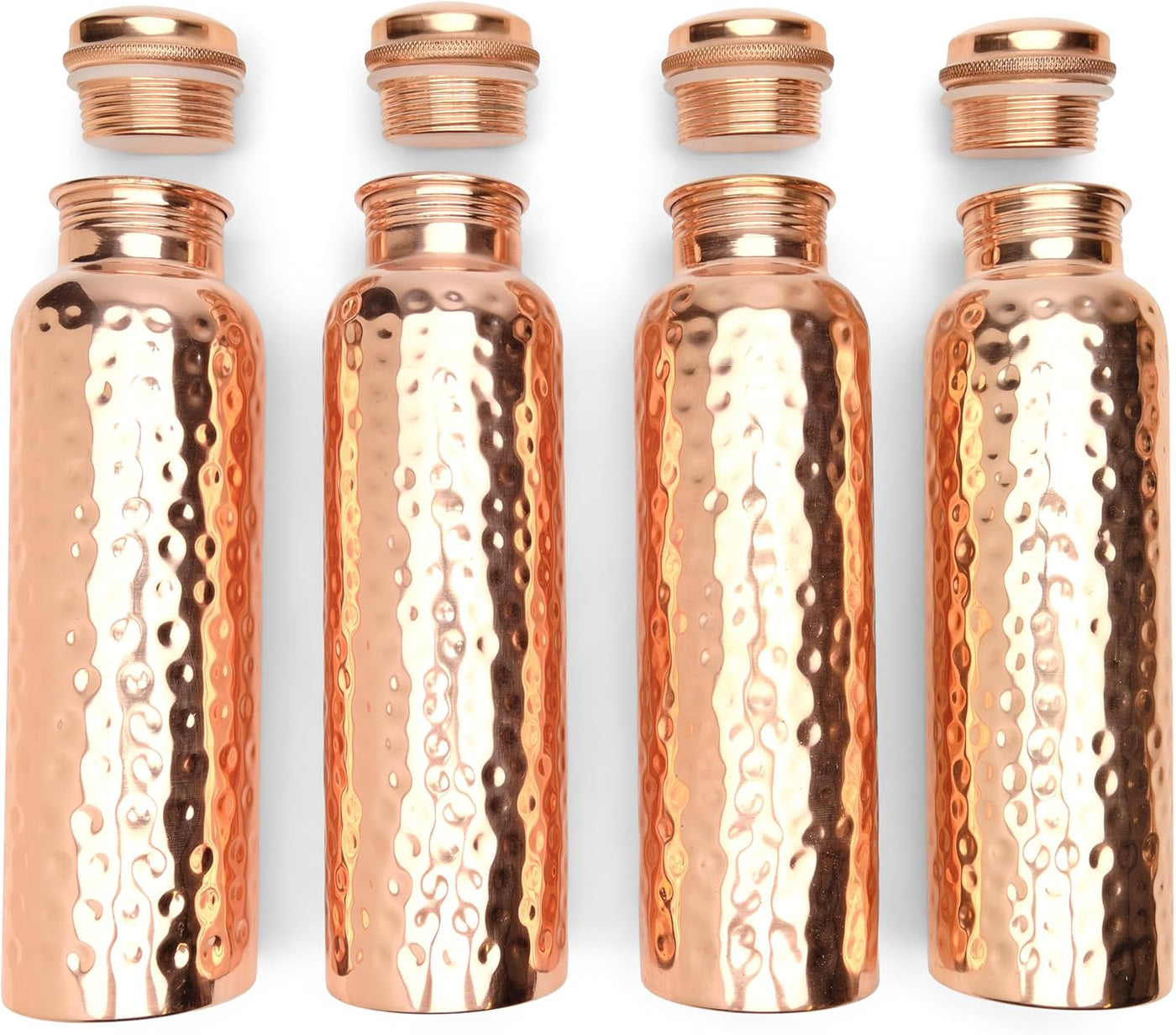 Advanced Mixology Hammered Copper Water Bottle Set of 4 (34 oz/1000ml) – 100% Pure Copper, Ayurvedic Health Benefits, Durable, Leak-Proof, Reusable, Premium Quality