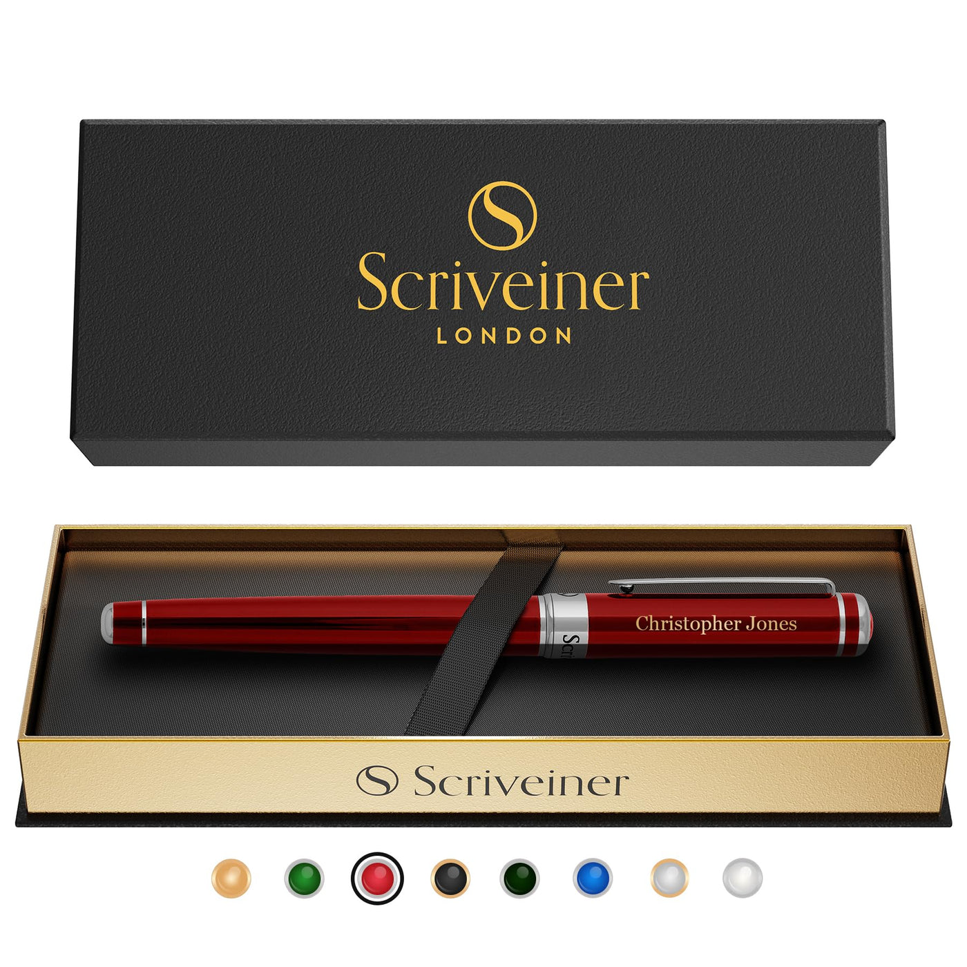 Scriveiner Black Lacquer Rollerball Pen - Stunning Luxury Pen, Real Gold Plating, Schmidt Ink Refill, Best Roller Ball Gift Set for Men & Women, Professional, Executive Office, Nice Pens