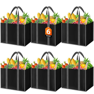 WISELIFE Reusable Grocery Bags with Handles - 3 Pack, 35L Large Shopping Bags for Groceries, Water-Resistant & Foldable Grocery Totes for Lasting Use for Kitchen, Market, Car Trunk, Picnic (Gray)
