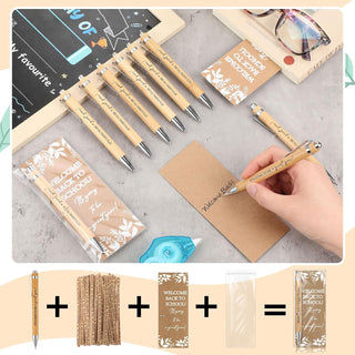 Dunzoom 50 Sets Welcome Back to School Gifts Include Greeting Cards and Inspirational Ballpoint Pens First Day of School Stationery Set for Teachers Students Reward Supplies(Paper,Fresh Style)