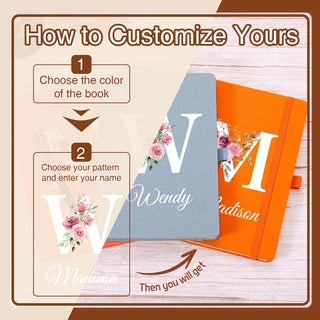 Booornainde Personalized Journal Notebook with Name & Initial, A5 Lined Linen Hardcover Journal with Pen Loop, Elastic Band & Ribbon Bookmark, Custom Notebook for Women Mom Daughter Teacher