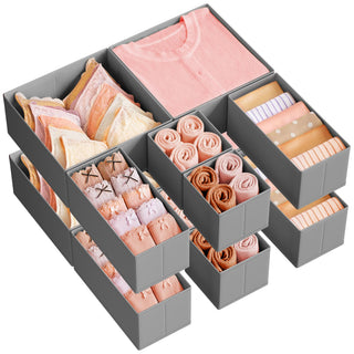 SONGMICS Drawer Organizers, Dresser Divider Organizers, Set of 12, Foldable Fabric Storage Boxes for Socks, Underwear, Bras, Ties, Scarves, Summer Sand URDZ006Y02
