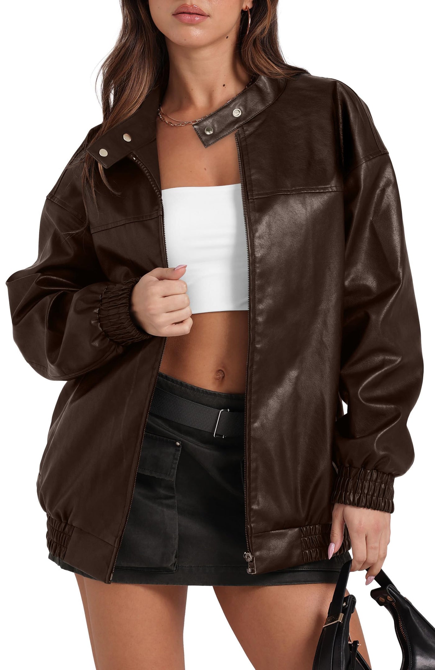 Sampeel Leather Jacket Women Faux Oversized Motorcycle Bomber Coats 2025 Fall Fashion Outfits Winter Clothes