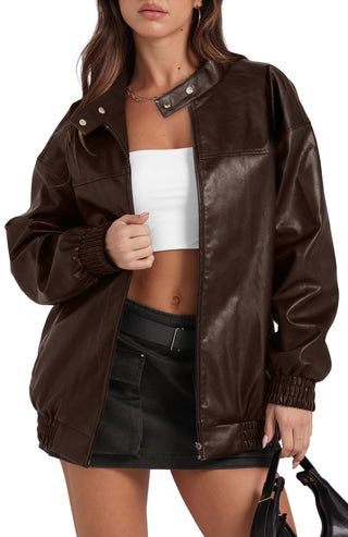 Sampeel Leather Jacket Women Faux Oversized Motorcycle Bomber Coats 2025 Fall Fashion Outfits Winter Clothes