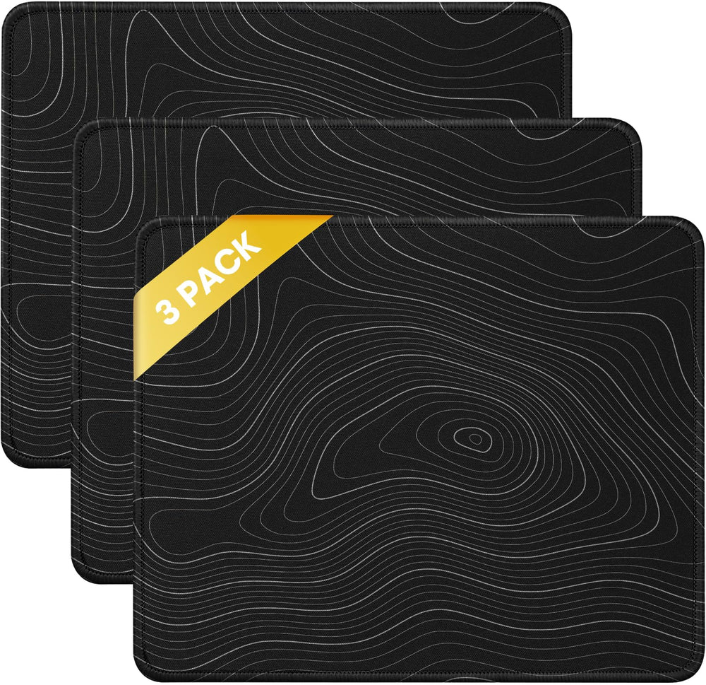 JIKIOU 3 Pack Mouse Pad with Stitched Edge, Comfortable Mouse Pads with Non-Slip Rubber Base, Washable Mousepads Bulk with Comfortable Cloth, Mouse Pads for Computers Laptop Mouse 10.2x8.3inch Black