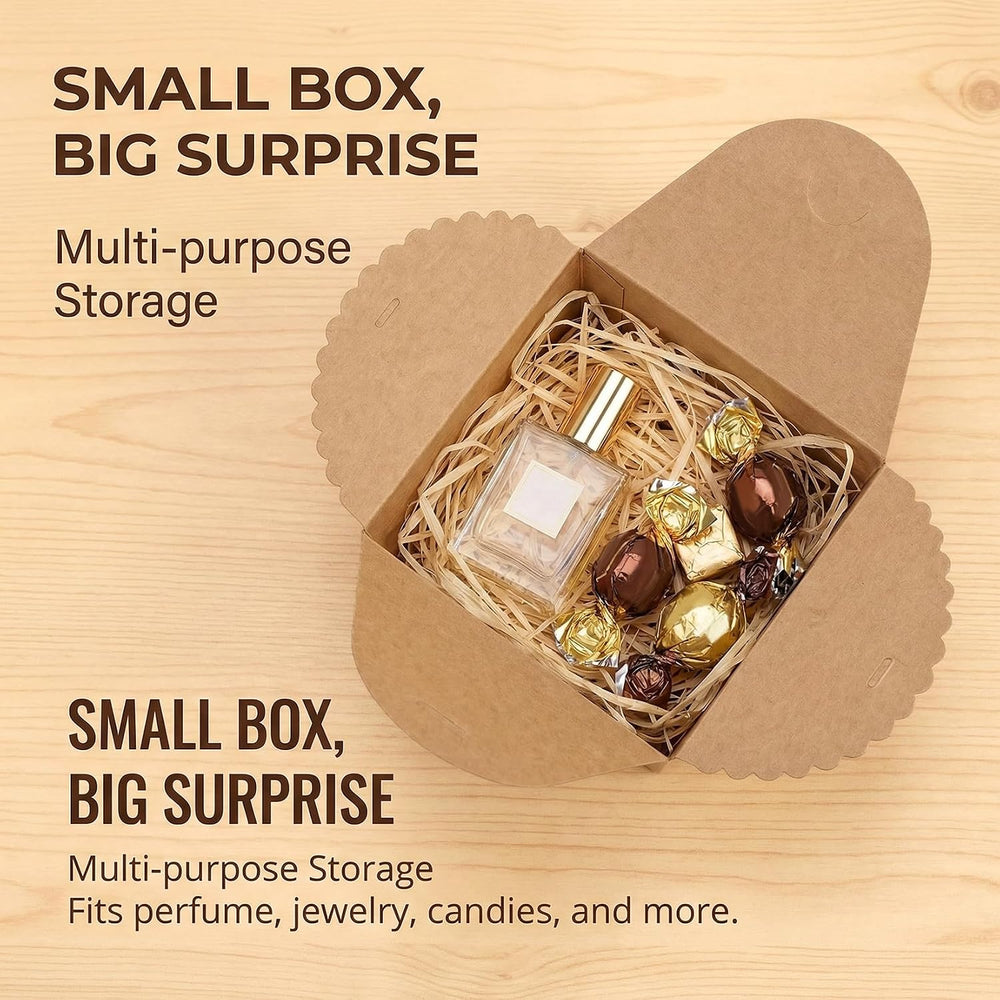 RAINFLOW Eco-Friendly Brown Kraft Gift Boxes with Satin Ribbon – 12x12x9 cm, Small Square Boxes for Weddings, Birthdays, Party Favors 10-Pack, Bulk Packaging, Recyclable Paper