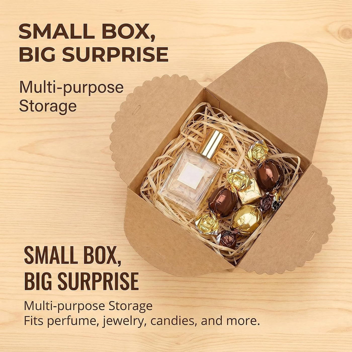 RAINFLOW Eco-Friendly Brown Kraft Gift Boxes with Satin Ribbon – 12x12x9 cm, Small Square Boxes for Weddings, Birthdays, Party Favors 10-Pack, Bulk Packaging, Recyclable Paper
