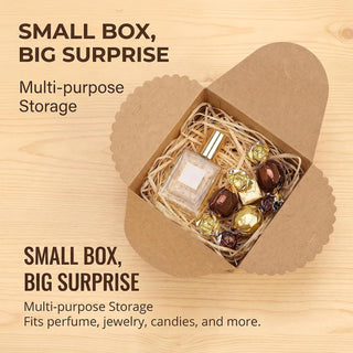 RAINFLOW Eco-Friendly Brown Kraft Gift Boxes with Satin Ribbon – 12x12x9 cm, Small Square Boxes for Weddings, Birthdays, Party Favors 10-Pack, Bulk Packaging, Recyclable Paper