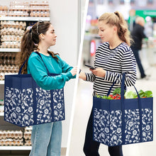WOWBOX Reusable Grocery Bags Foldable Tote Bags Bulk with Reinforced Handles Shopping Bags for Groceries Heavy Duty Kitchen Reusable Grocery Bags with Waterproof Coating 4-Pack, Blue