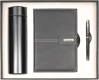 Shadow Breeze A5 Leather Notebook, Insulated Thermos and Executive Pen Gift Set in Premium Gift Box, 172 Pages 100GSM Ruled Pages, 12 oz, Great Gift for Business, School, Home (Black)