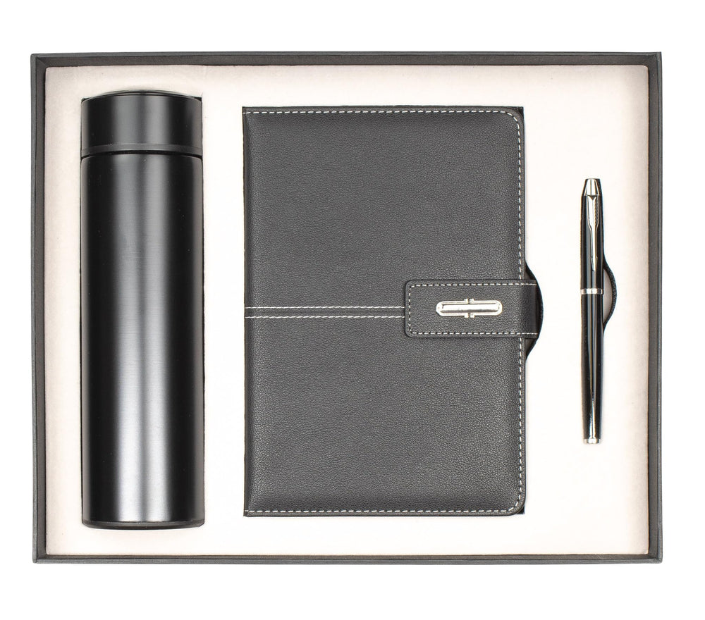 Shadow Breeze A5 Leather Notebook, Insulated Thermos and Executive Pen Gift Set in Premium Gift Box, 172 Pages 100GSM Ruled Pages, 12 oz, Great Gift for Business, School, Home (Blue)