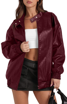 Sampeel Leather Jacket Women Faux Oversized Motorcycle Bomber Coats 2025 Fall Fashion Outfits Winter Clothes
