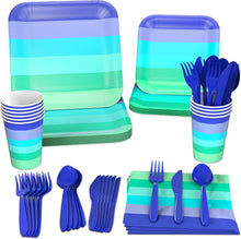 Hallmark Crayola Hallmark Color Pop Green and Blue Party Supplies (12 Dinner Plates, 12 Dessert Plates, 12 Paper Cups, 24 Napkins, 12 Sets of Plastic Cutlery) for Birthdays, Baby Showers, Father's Day
