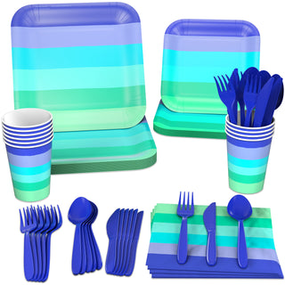 Hallmark Crayola Hallmark Color Pop Green and Blue Party Supplies (12 Dinner Plates, 12 Dessert Plates, 12 Paper Cups, 24 Napkins, 12 Sets of Plastic Cutlery) for Birthdays, Baby Showers, Father's Day