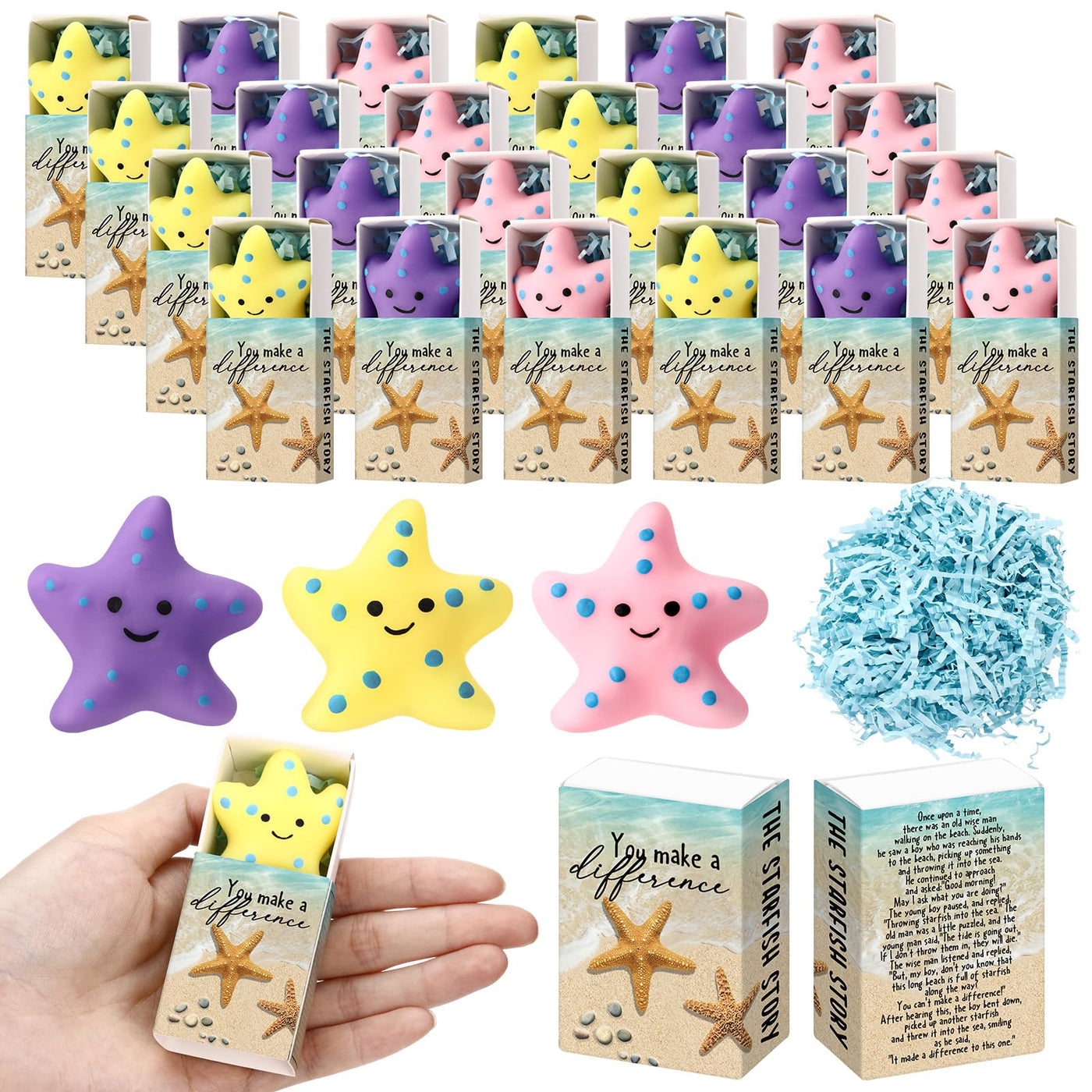 Wettarn 75 Sets Appreciation Gifts Cute Stress Balls with Support Boxes Bulk Party Favors for Employee Coworker Team Group Stuffers Office Prizes Positive Desk Decor