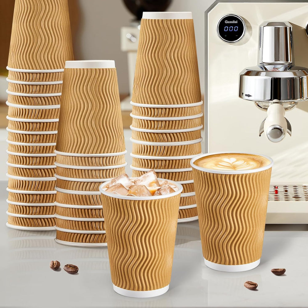 SIUQ 12 oz Coffee Cups - 150 Pack, Insulated Disposable Paper Cups 12 oz, Corrugated Ripple Wall Cups for Hot Beverage or Cold Drinks (Champagne)