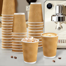 SIUQ 12 oz Coffee Cups - 150 Pack, Insulated Disposable Paper Cups 12 oz, Corrugated Ripple Wall Cups for Hot Beverage or Cold Drinks (Champagne)
