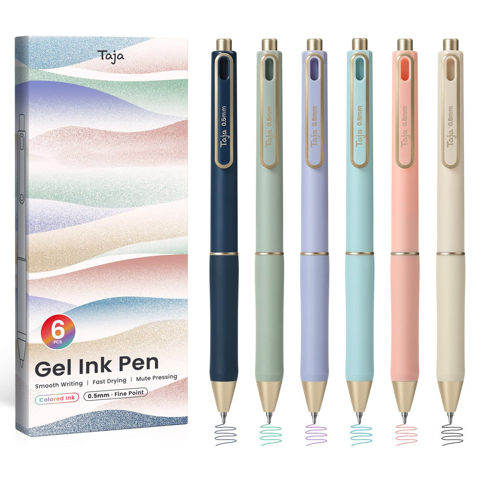 Taja Gel Pens, 6 Pcs Quick Dry Black Gel Ink Pens, 0.5mm Fine Point Smooth Writing Pens for Journaling and Note Taking, Cute Aesthetic Pens for Women & Men-Pastel
