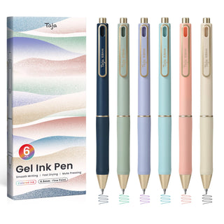Taja Gel Pens, 6 Pcs Quick Dry Black Gel Ink Pens, 0.5mm Fine Point Smooth Writing Pens for Journaling and Note Taking, Cute Aesthetic Pens for Women & Men-Pastel