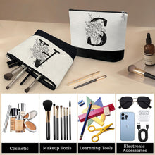 Custom Glass Cup & Makeup Bag Set - Personalized Gifts for Women, Initial 16 oz Glass Tumbler with Lid & Straw, Monogram Makeup Bag - Birthday Gifts For Women, Mother's Day Presents(S)