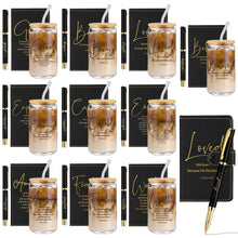 AmazingSpark 18 Pcs Fathers Day Christian Gift Bulk for Men Women 16 Oz Glass Cups with Lid Straw Bible Notebook Leather Prayer Journal with Pen Religious Gift for Church Member (Bible Words,Brown)