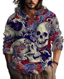 MARSVOVO Hooded Long Sleeve Shirt Men Fashion Graphic Button Up Lightweight Big and Tall Casual Vacation Shirts for Men