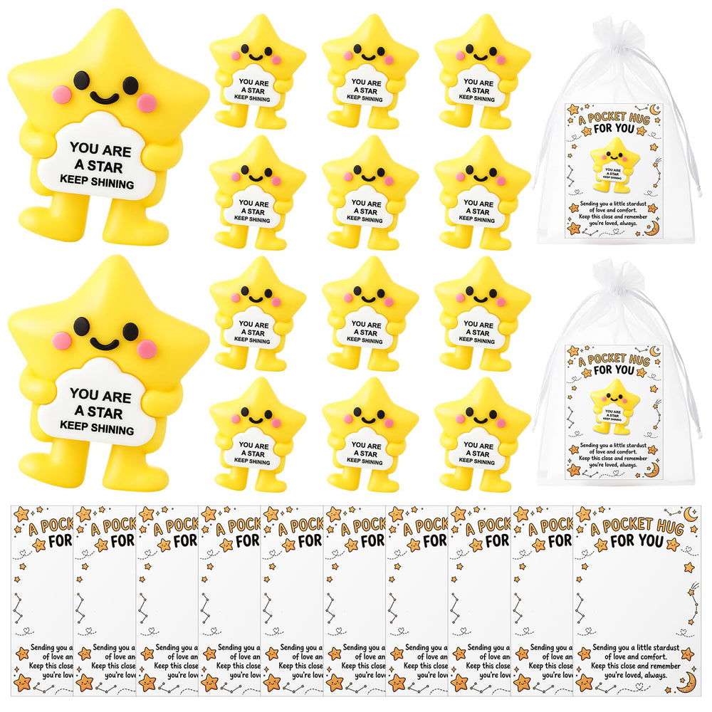 Gejoy 12 Pcs Pocket Hug Gift Set Tiny Rubber Figurines with Inspirational Message Organza Bags Glue Points Motivational Positive Gifts for Graduation Family Friends Colleagues Teachers(Stylish)