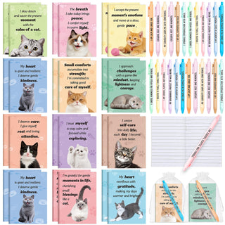 Mooliwe 24 Pcs Positive Affirmation Gift Set Gratitude Notebooks with Pens Small Bags Motivational Encouragement Notepads Daily Affirmations Journal for Women Stress Relief Self Care (Watercolor)