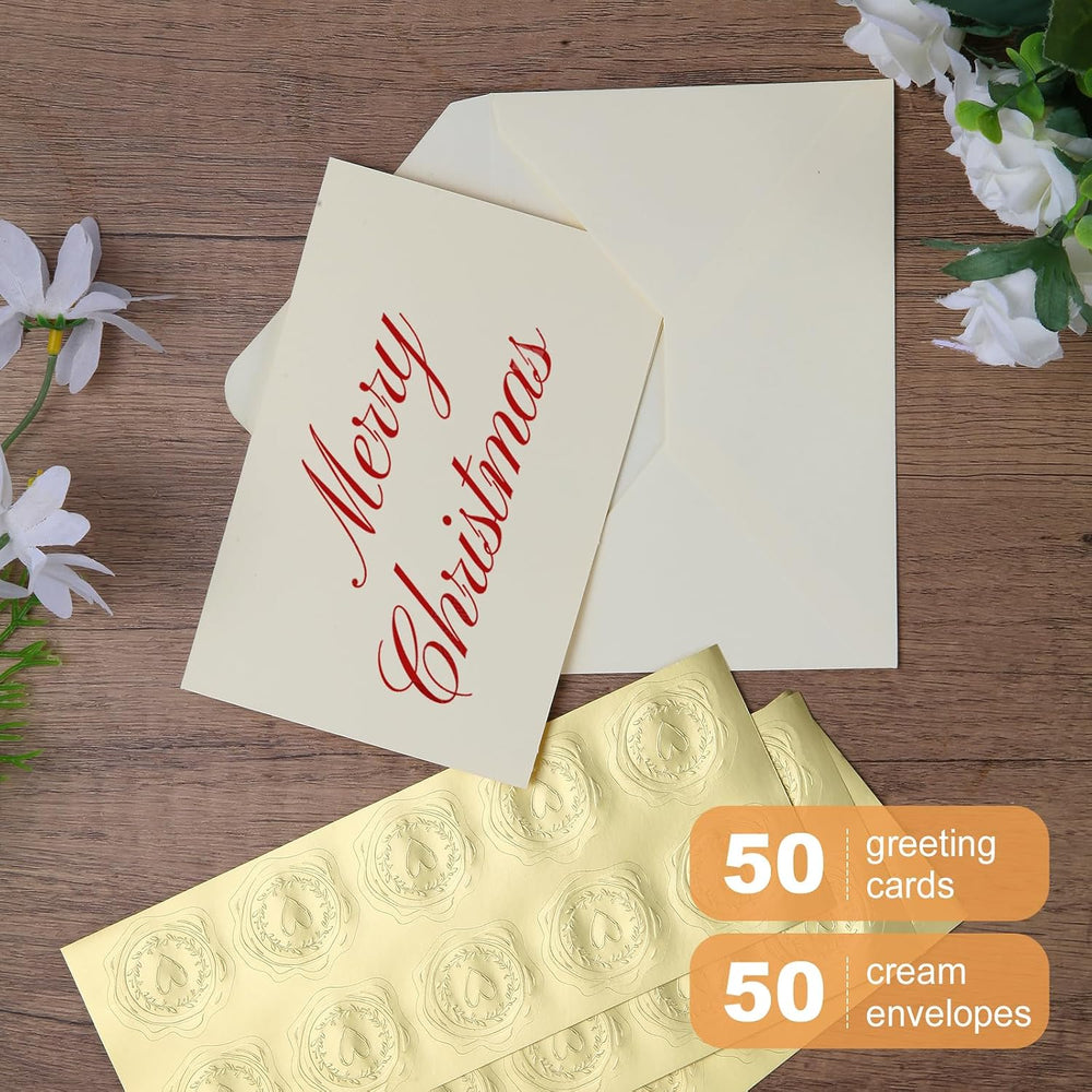 50 PACK Cream Blank Cards and Envelopes 4x6 Inch, Note Greeting Cards, Folded Ivory Cardstock and Envelopes Self Seal for Wedding, Invitations, DIY Greeting Cardstock, Thank You Cards & All Occasion