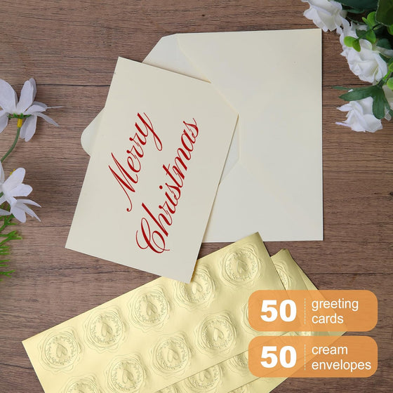 50 PACK Cream Blank Cards and Envelopes 4x6 Inch, Note Greeting Cards, Folded Ivory Cardstock and Envelopes Self Seal for Wedding, Invitations, DIY Greeting Cardstock, Thank You Cards & All Occasion - hover image