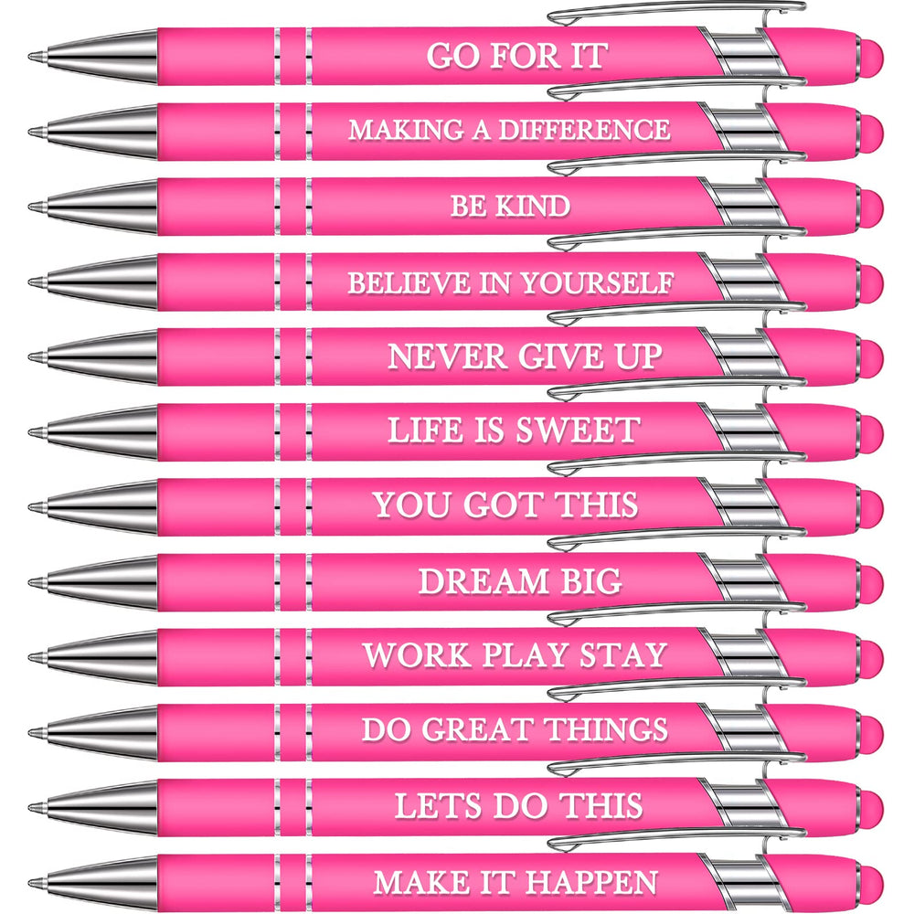 Zonon 12 Pcs Inspirational Pens Gift Set Funny Ballpoint Pen with Stylus Tip Motivational Graduation Gifts Bulk for Teacher Coworkers Nurse School Office Supplies(Morandi,Boss Lady)