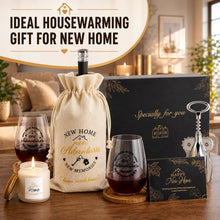 House Warming Gifts New Home - Housewarming Gift Baskets Wine Glasses Candle Bottle Bag Wine Opener and Stopper Card Home Buyer Closing Gift for Women Men Couple New House Apartment Presents
