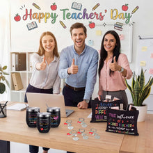 Umigy 24 Pcs Teacher Appreciation Gift Bulk 12 oz End Year of Teacher Black Wine Tumblers Graduation Thank You Gift 8 Rainbow Makeup Bag 8 Apple Shaped Keychain 8 Mug Cups for Women School (Bright)