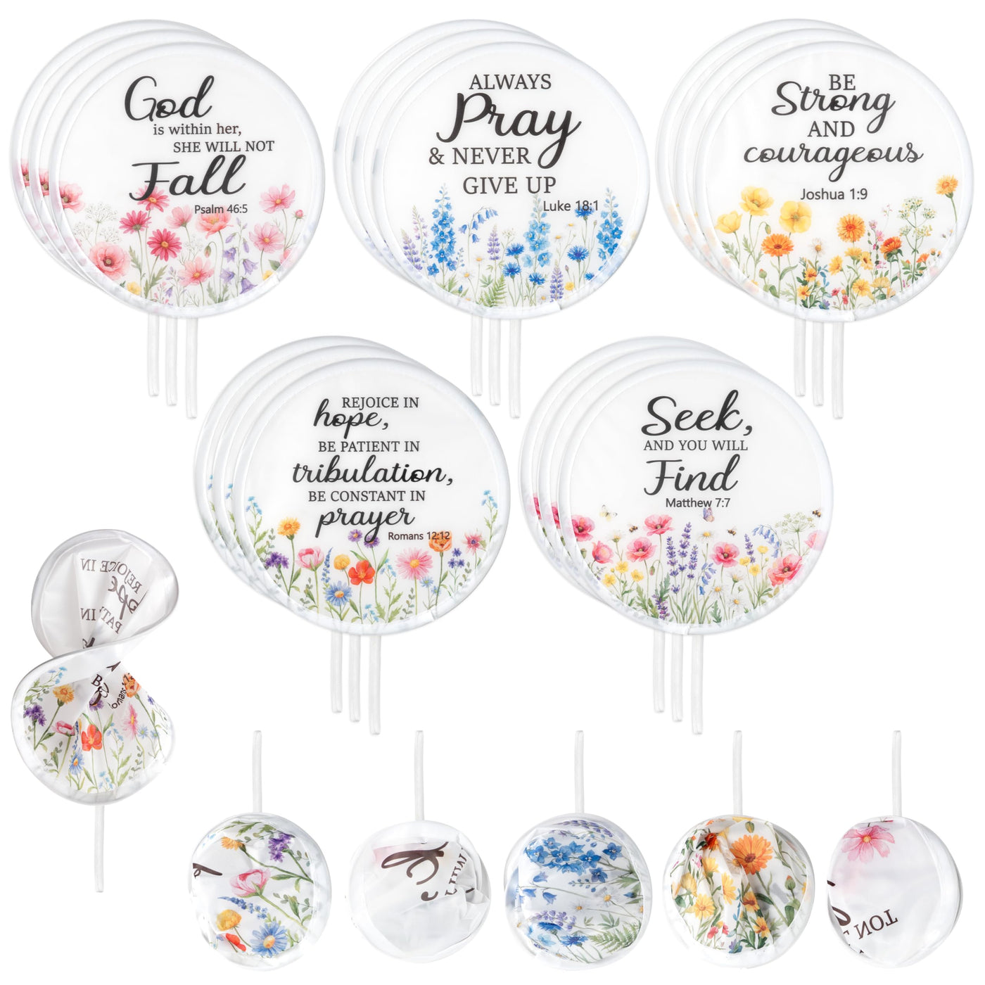 R HORSE 50Pcs Christian Church Folding Fan, Religious Flower Collapsible Handheld Hand Fan for Church Service, Christian Festival Decor Wedding Home Decoration Party Favors Summer Gift for Women Girl