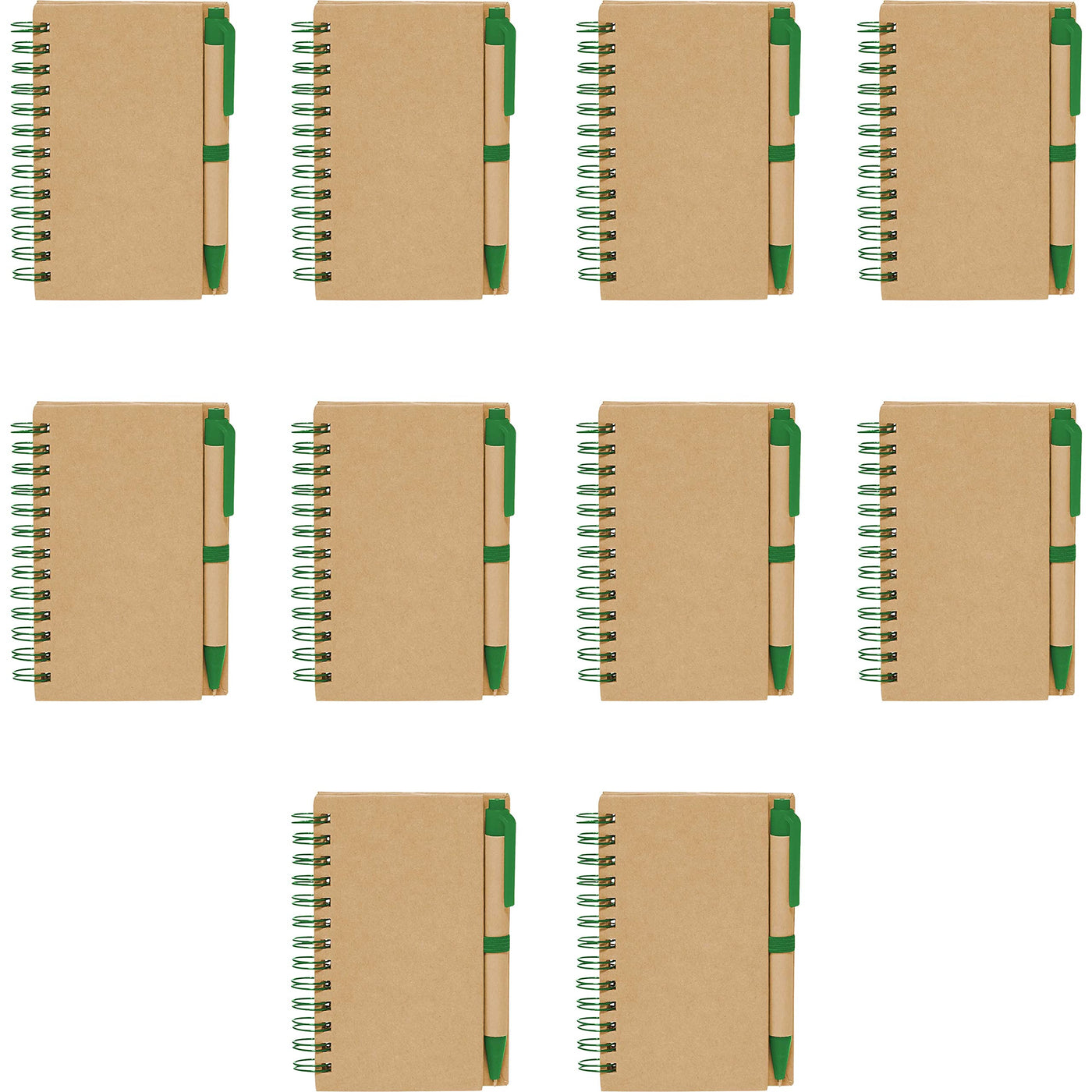 DISCOUNT PROMOS Custom Mini Spiral Notebooks with Black Ink Pens Set of 10/50/100, Personalized Bulk Pack - Perfect for School, Office, Business, Home - Green