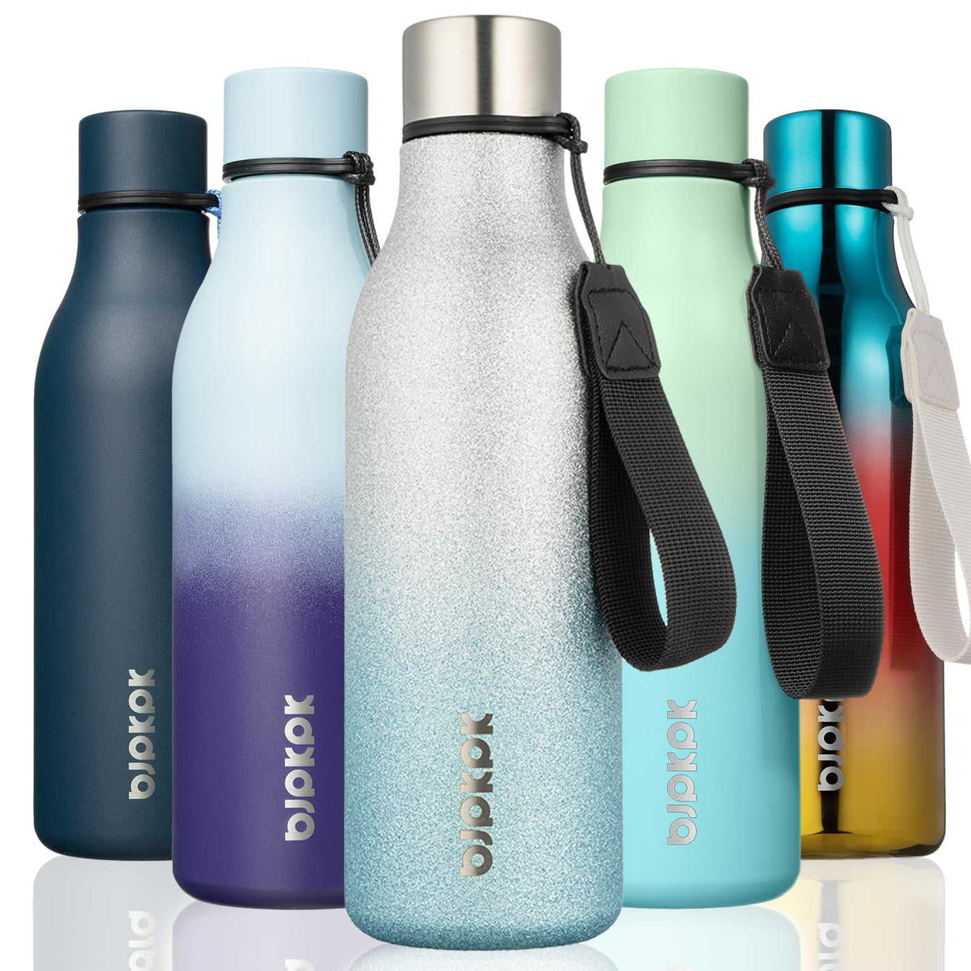 BJPKPK Insulated Water Bottles, 18 oz Stainless Steel Metal Water Bottle with Strap, BPA Free Leak Proof Jugs, Mugs, Flasks, Reusable Thermal Flasks for Sports & Travel, Orange