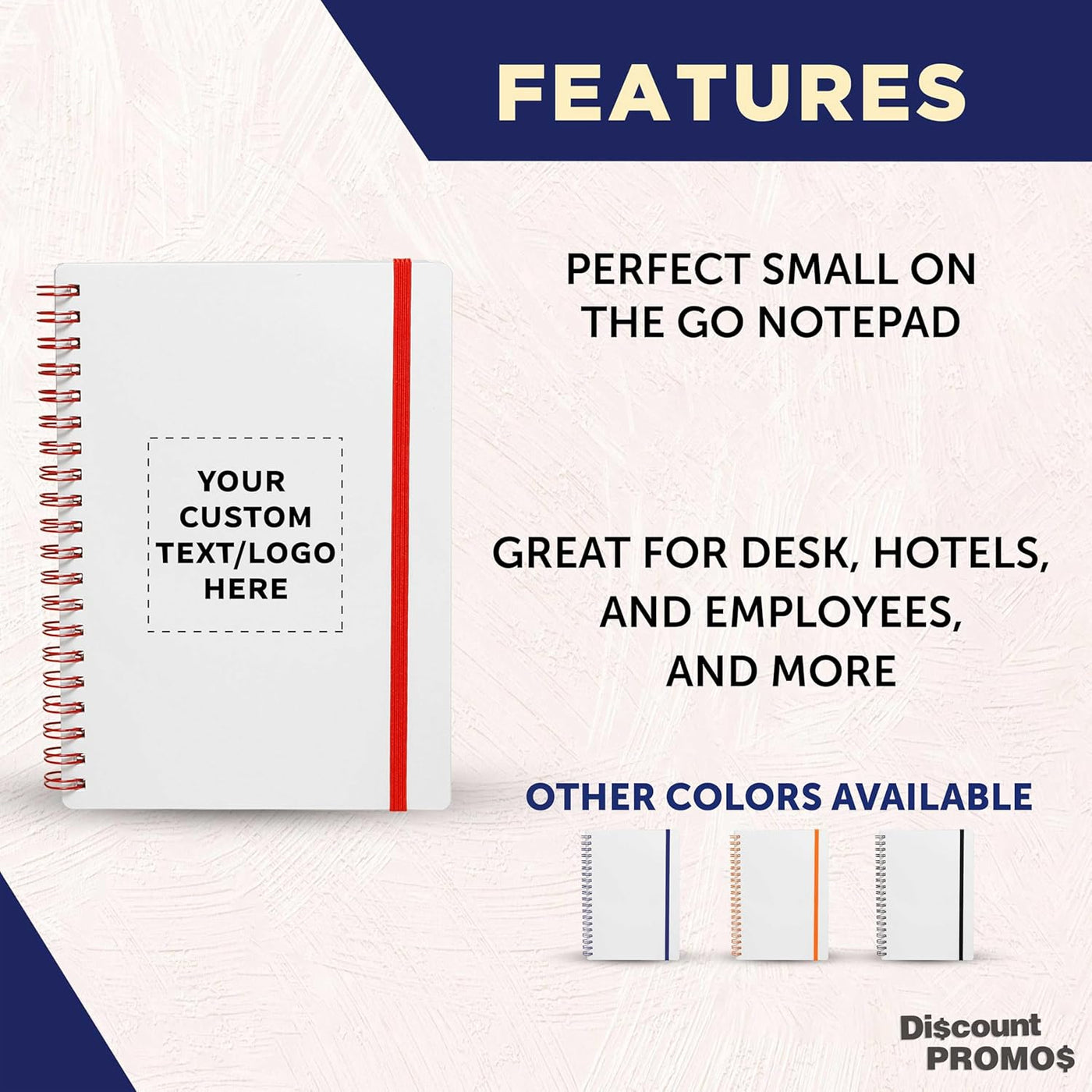DISCOUNT PROMOS Personalized Custom White Spiral Notebook with Elastic Band Pack – 10/50/100 Pack, Customizable Text & Logo, 80 Lined Pages, Recycled Paper – Red