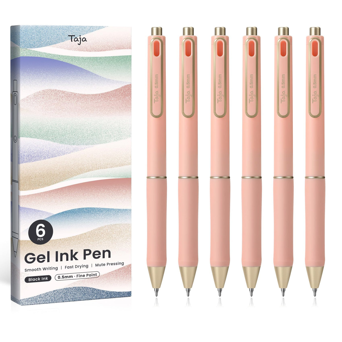 Taja Gel Pens, 6 Pcs Quick Dry Black Gel Ink Pens, 0.5mm Fine Point Smooth Writing Pens for Journaling and Note Taking, Cute Aesthetic Pens for Women & Men-Pastel