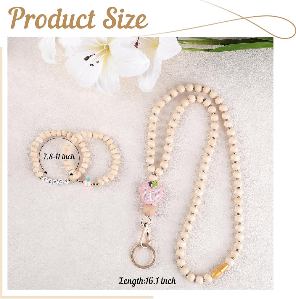 BESARME Teacher Appreciation Gifts, Teacher Gifts Teachers Bracelet with Wooden Beaded Teacher Lanyard Thank You Cards for Women