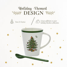 Spode Christmas Tree Mug & Spoon Set, 14 Oz Porcelain Mug for Coffee, Tea, Milk, Hot Cocoa - Festive Gift Box - Dishwasher & Microwave Safe - Holiday Collection Design for Gifting (Christmas Tree)
