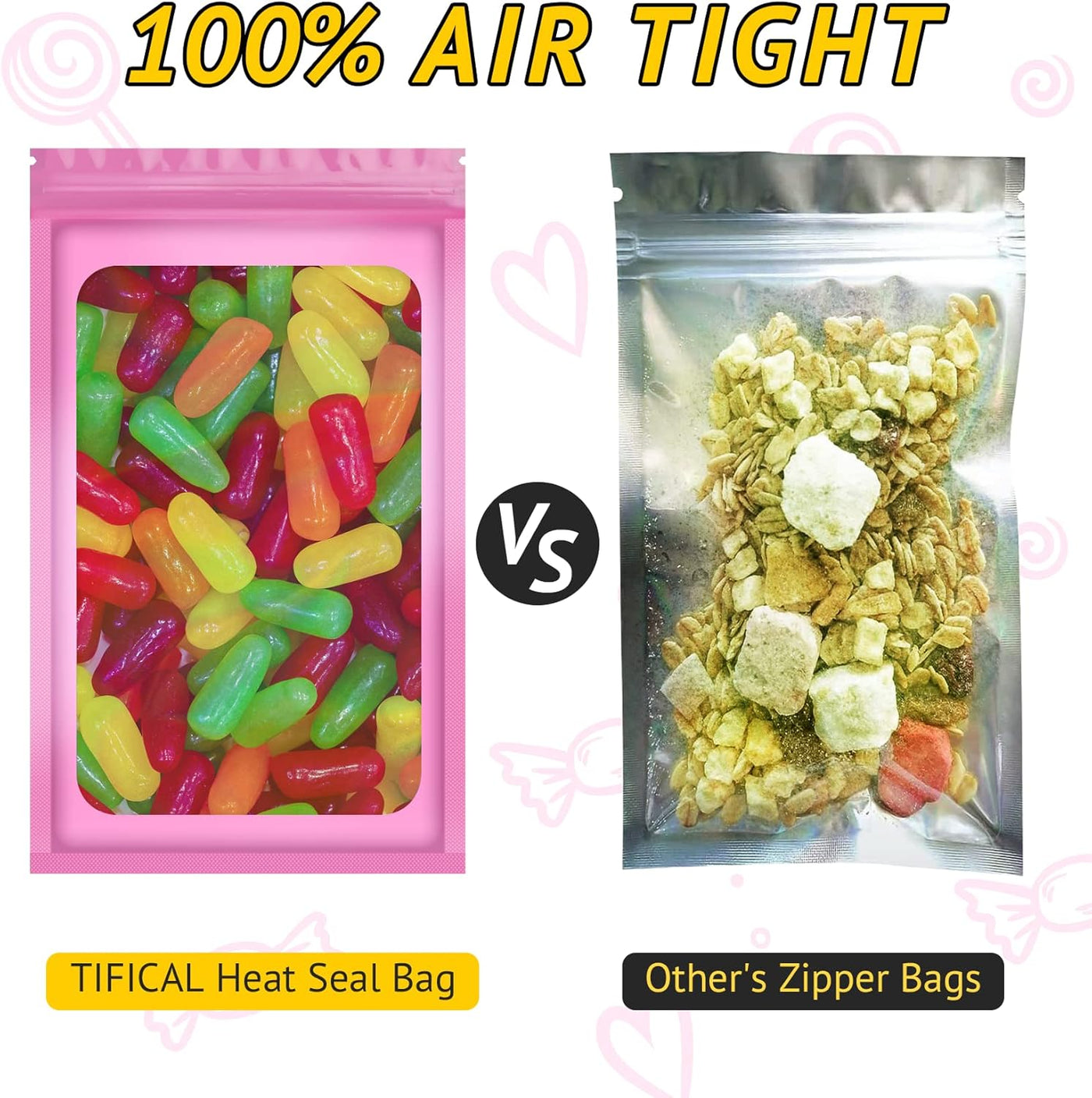 100 PCS Holographic Bags, Smell Proof Bag, Resealable Gift Bags, Clear Bags for Food Storage, Party Favor Bag, Mylar Sample Bag for Jewelry, Lipgloss, Eyelash | Pink, 2.4x3.9 Inch