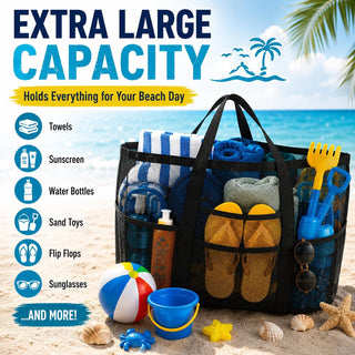 SRISE Mesh Beach Bag - Large Beach Tote Bag for Family Beach Bag for Toys & Vacation Essentials