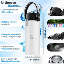 32oz Insulated Stainless Steel Water Bottle with 3 Lids & Paracord Handle – Leakproof Wide Mouth Metal Sports Bottle for Gym, School & Travel (White, 32oz)