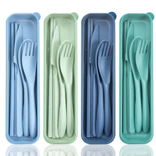 DISSKNIC Reusable Travel Utensils with Case, 4 Sets Wheat Straw Portable Cutlery Set Chopsticks Knives Fork and Spoon for Lunch Box Accessories, Camping Flatware Sets for Daily Use or Outdoor