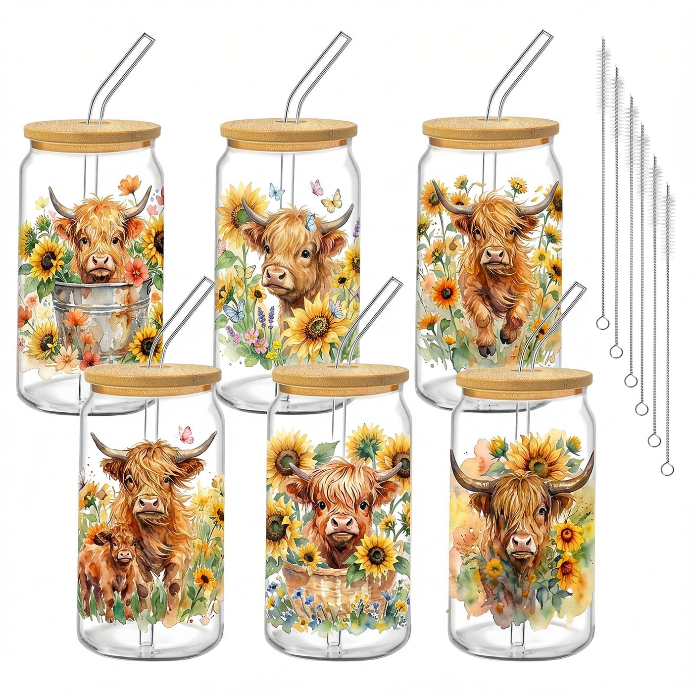 6Pcs Thank You Gifts Glass Cups with Lids and Straws 16oz Employee Appreciation Drinking Glasses Cups Thank You Iced Coffee Cup Tumbler Gifts for Employee Staff Coworkers Teachers Nurse